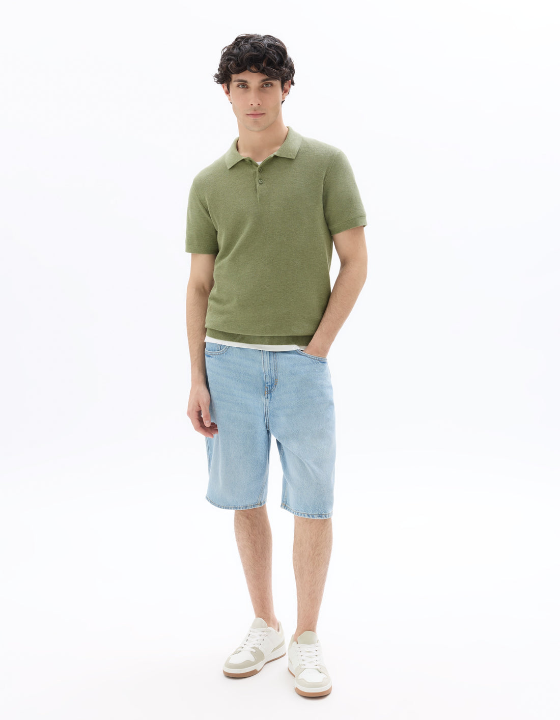 Celio Slim-fit 100% cotton textured knit polo - Green