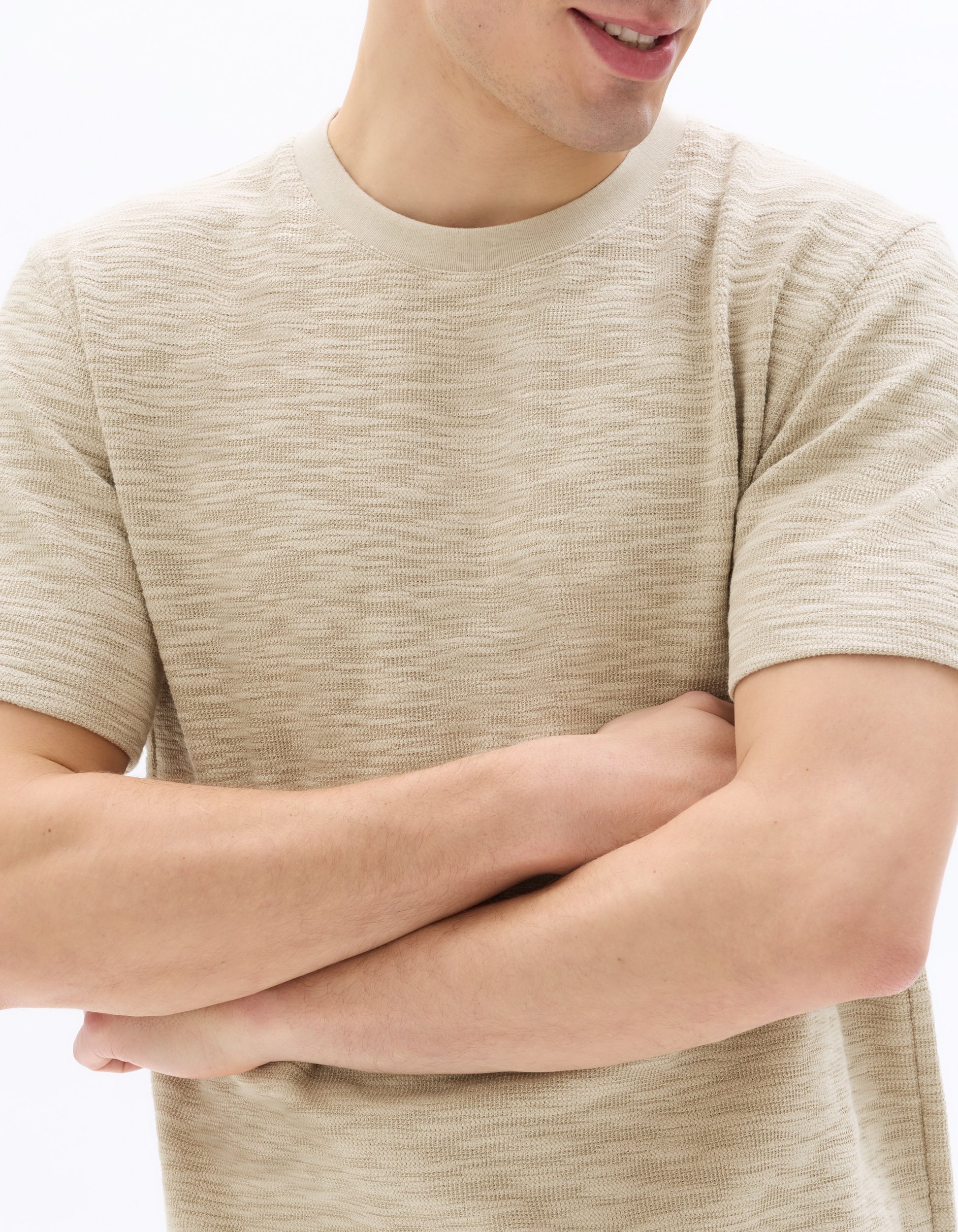 Celio Boxy Crew Neck Bouclé-Effect T-shirt - Beige