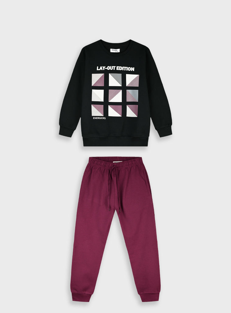 Cotton Blend Boy Tracksuit - Burgundy