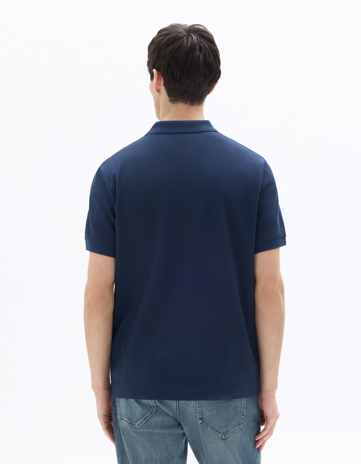 Celio Regular Fit Ribbed Knit 100% Cotton Polo - Navy