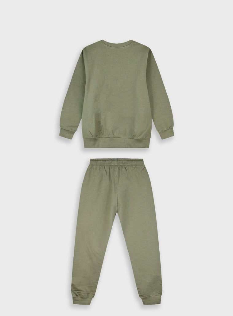 Cotton Blend Boy Tracksuit - Khaki