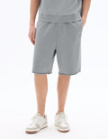 Celio Blue Solid Washed-Effect 100% Cotton Bermuda - Grey