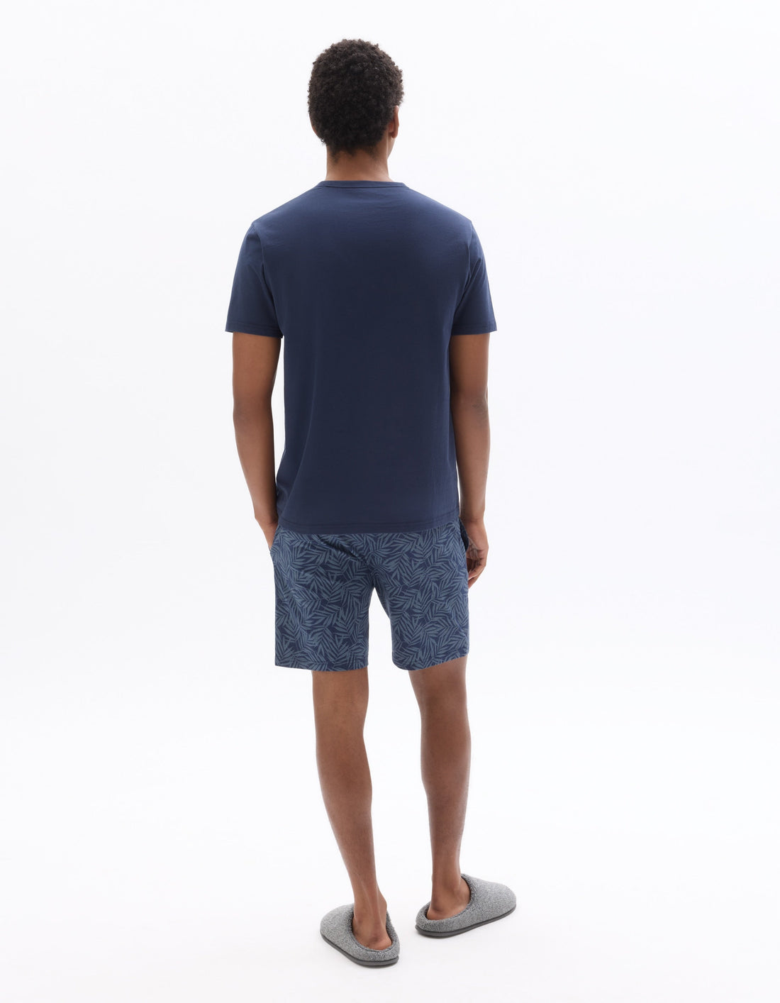 Blue Foliage Print T-shirt and Shorts Pajama Set Celio