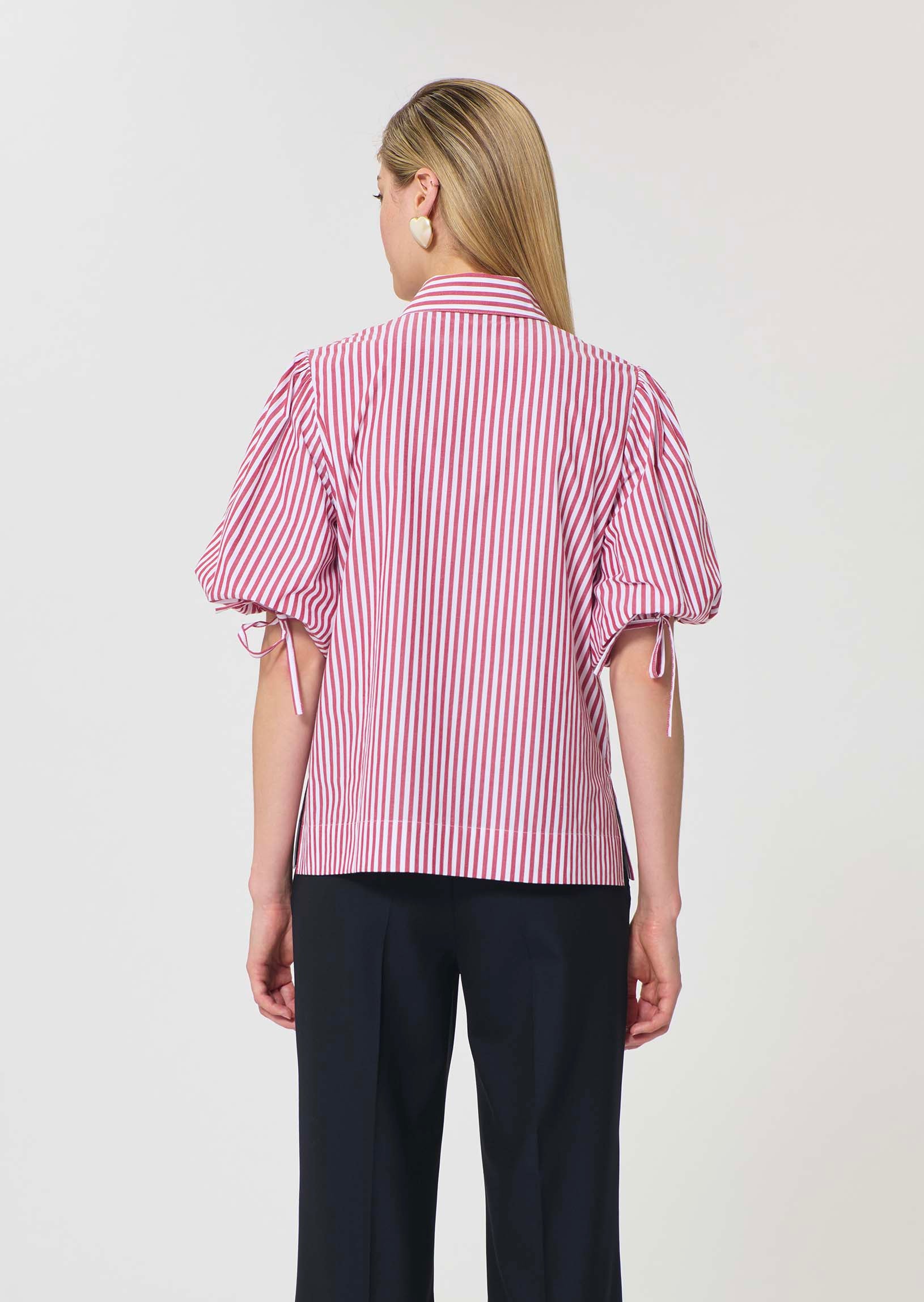shirt in red striped poplin
