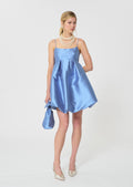 dress in sky blue duchess satin