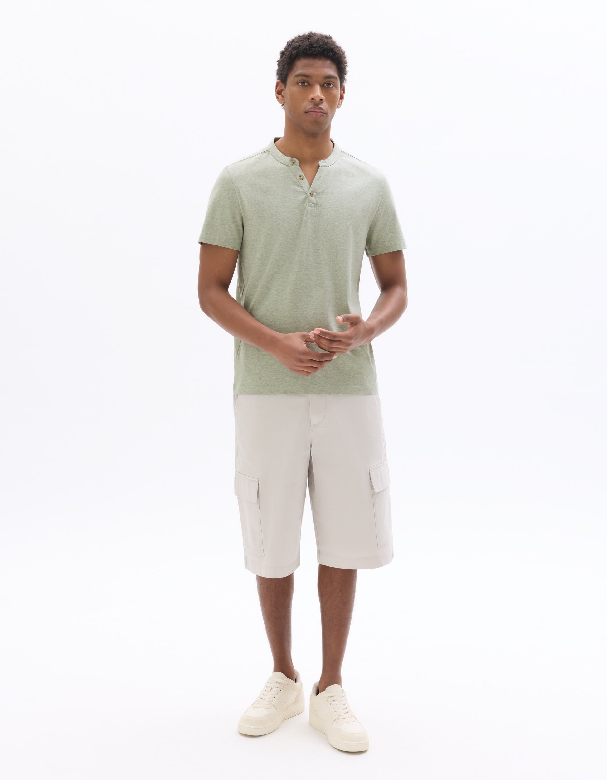 Celio Regular Fit Cotton Blend Henley Neck T-Shirt - Green
