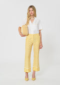 trousers in yellow checkered pattern linen