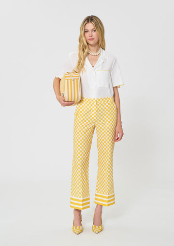 trousers in yellow checkered pattern linen