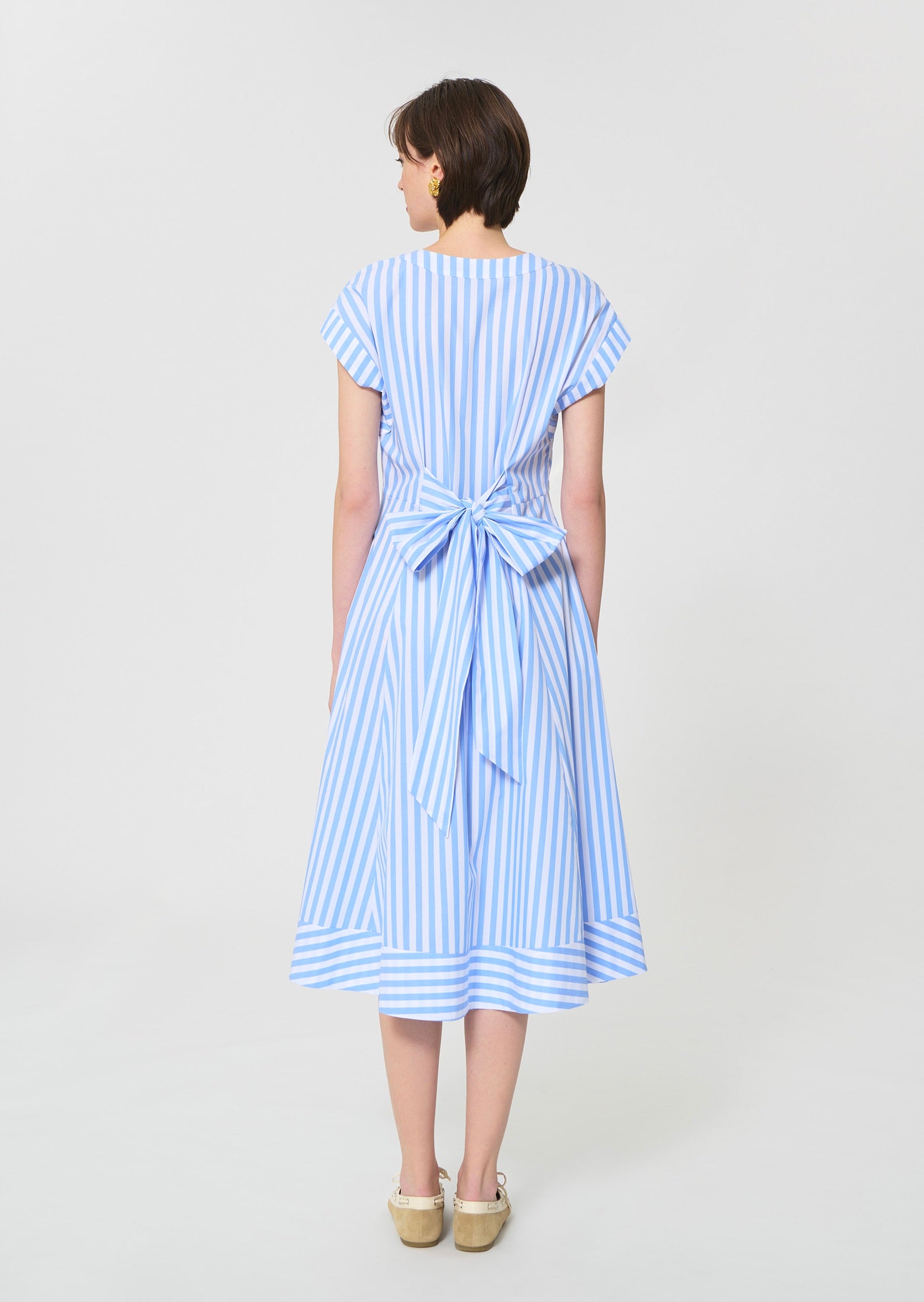 dress in sky blue striped poplin