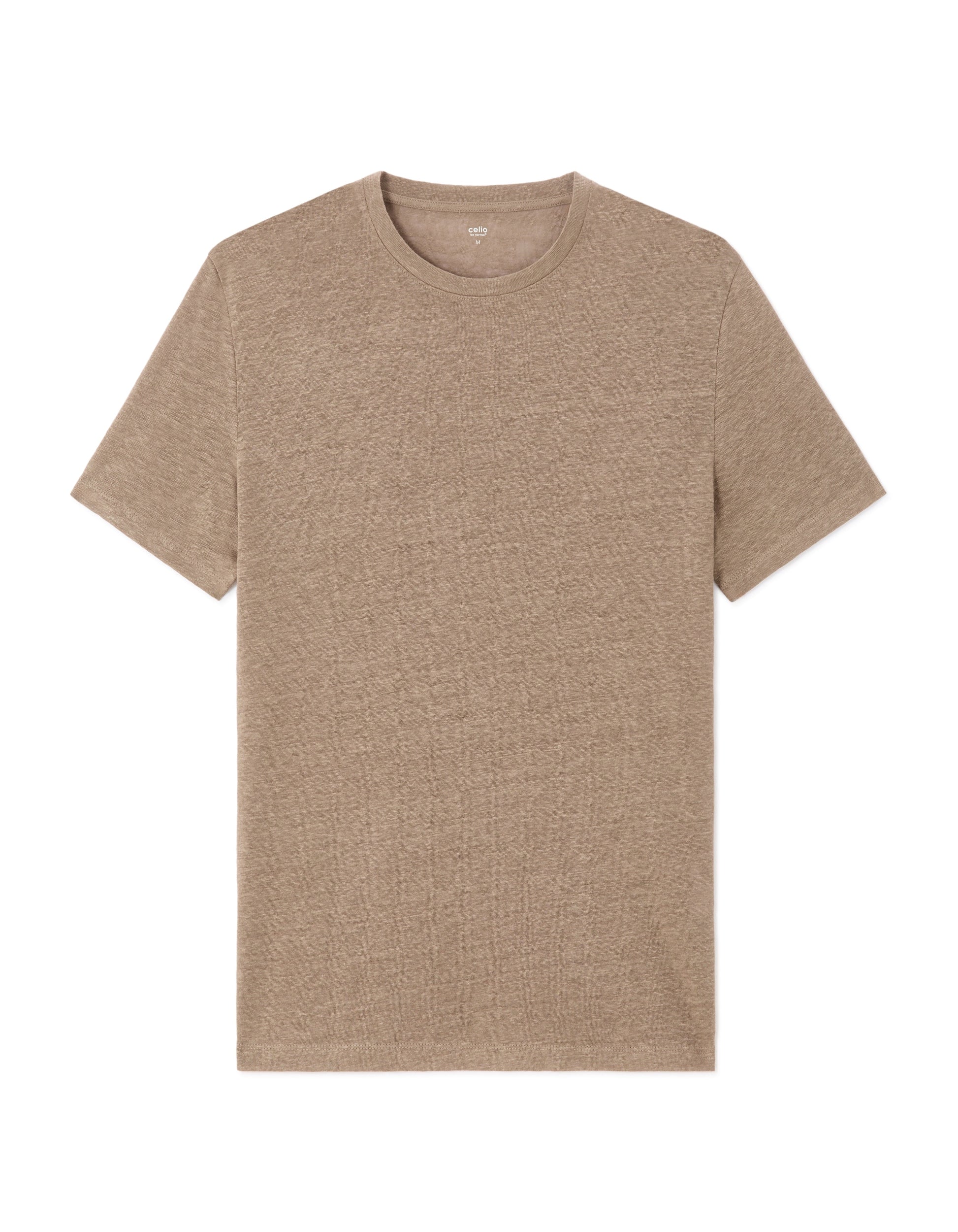 Celio Regular Fit Crew Neck T-shirt - 100% Linen - Beige