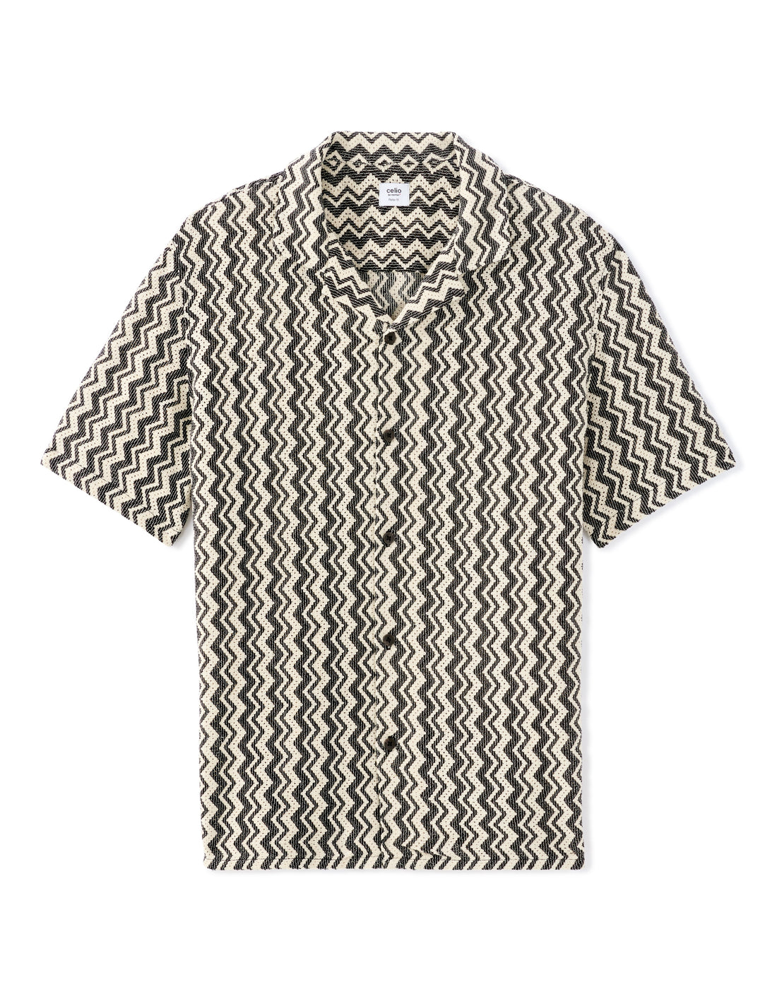 Celio Regular fit striped and textured short-sleeved shirt - Beige