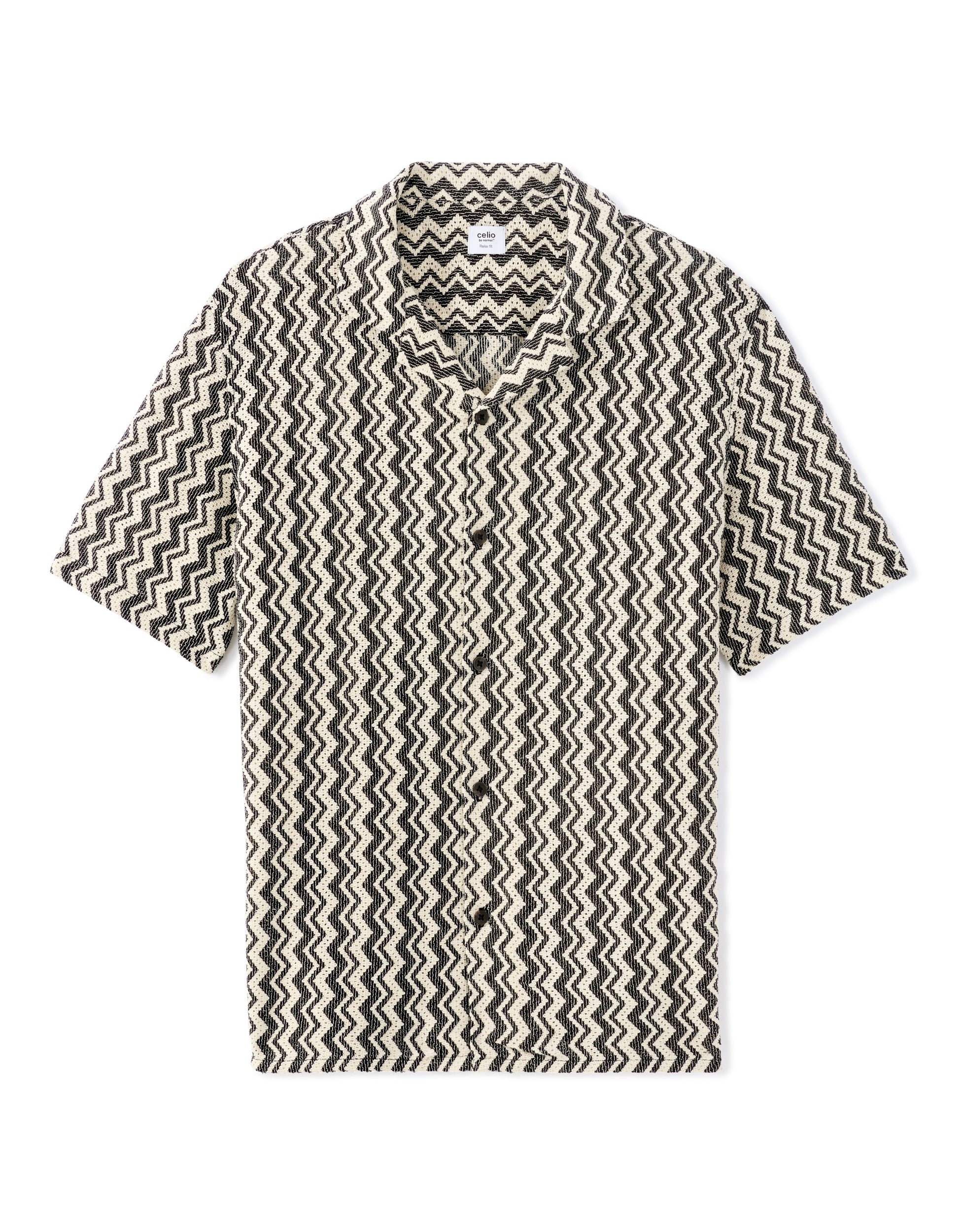 Celio Regular fit striped and textured short-sleeved shirt - Beige