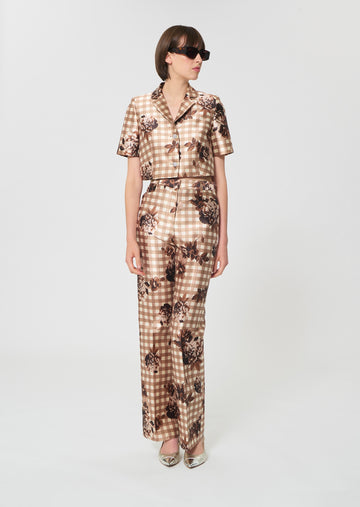 trousers in beige gingham print