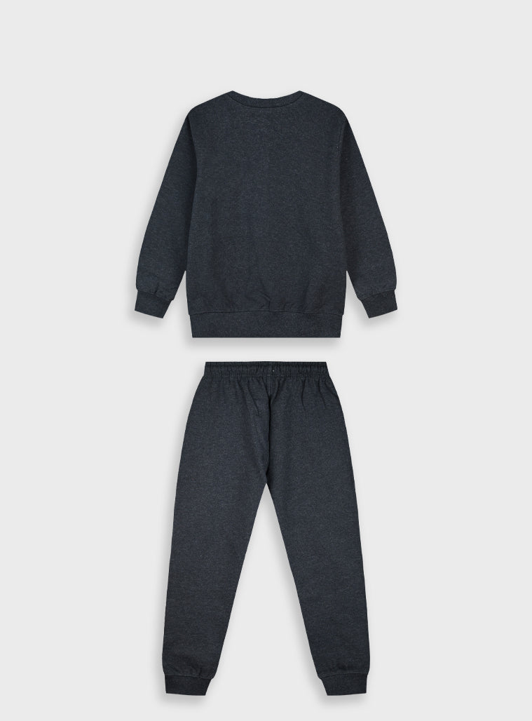Cotton Blend Boy Tracksuit - Dark Grey