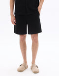 Celio Black Textured Knit Bermuda - Black