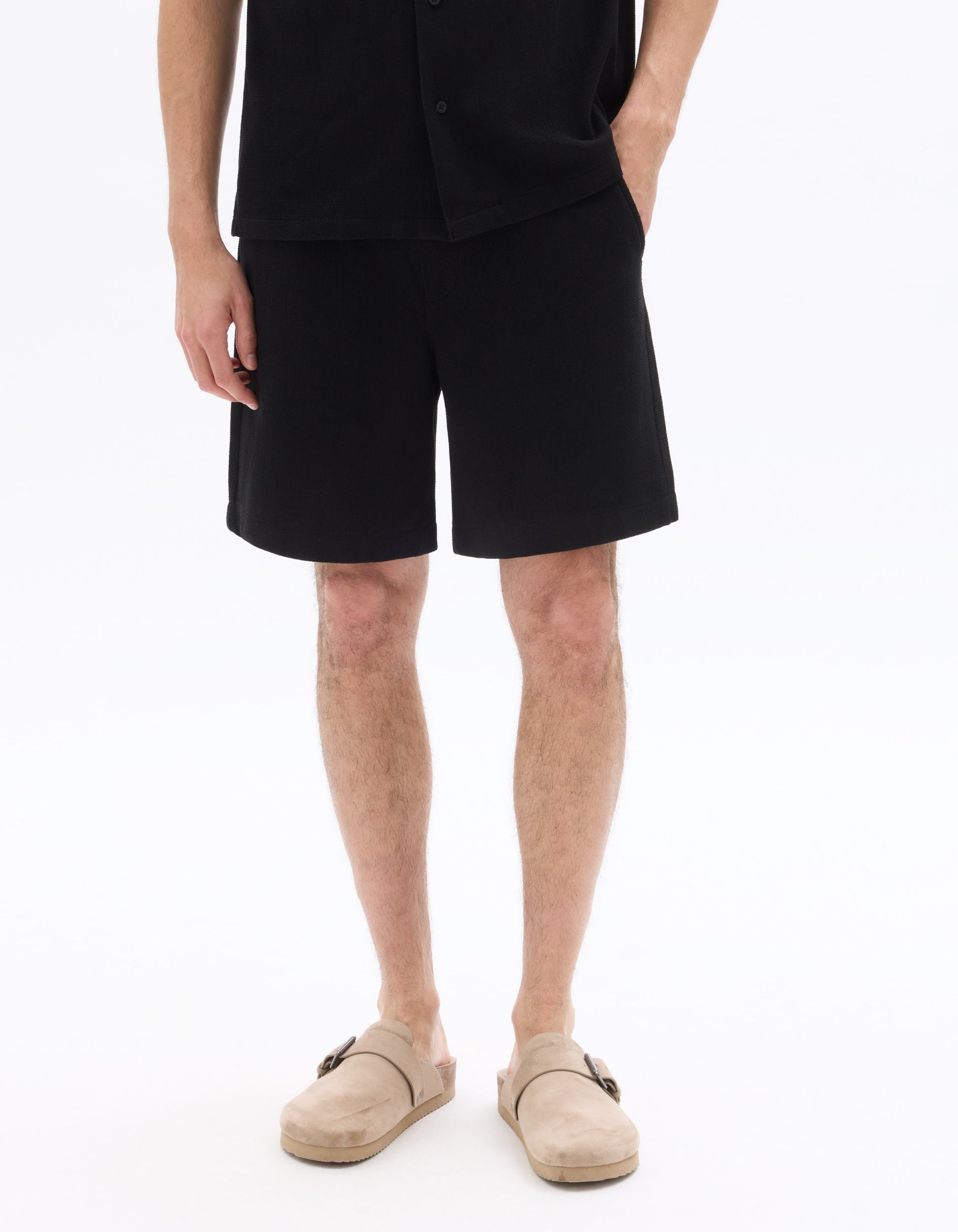 Celio Black Textured Knit Bermuda - Black
