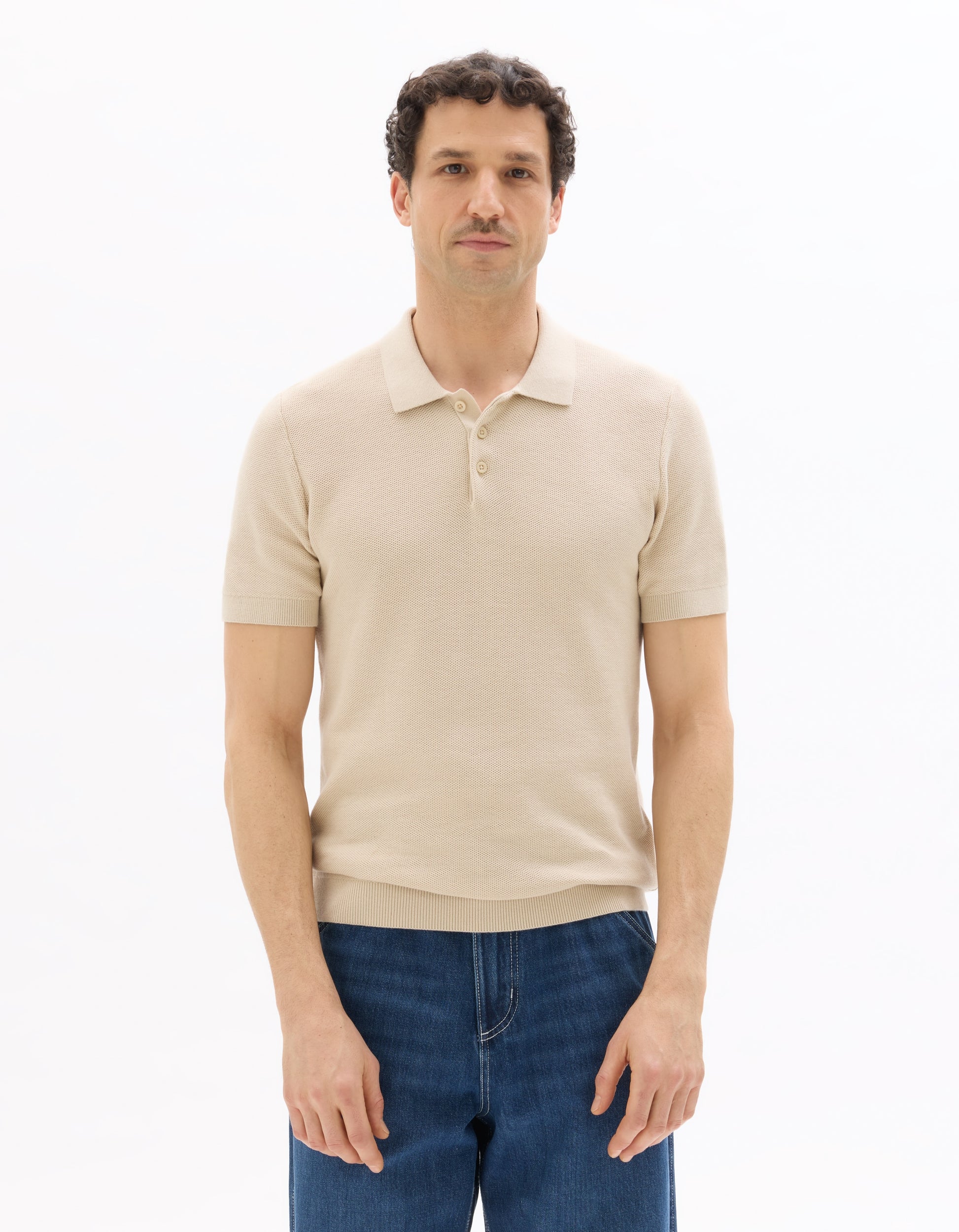 Beige Short Sleeves Polo for Men