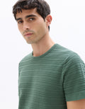 Celio 100% Cotton Regular Fit Textured Knit T-Shirt - Green