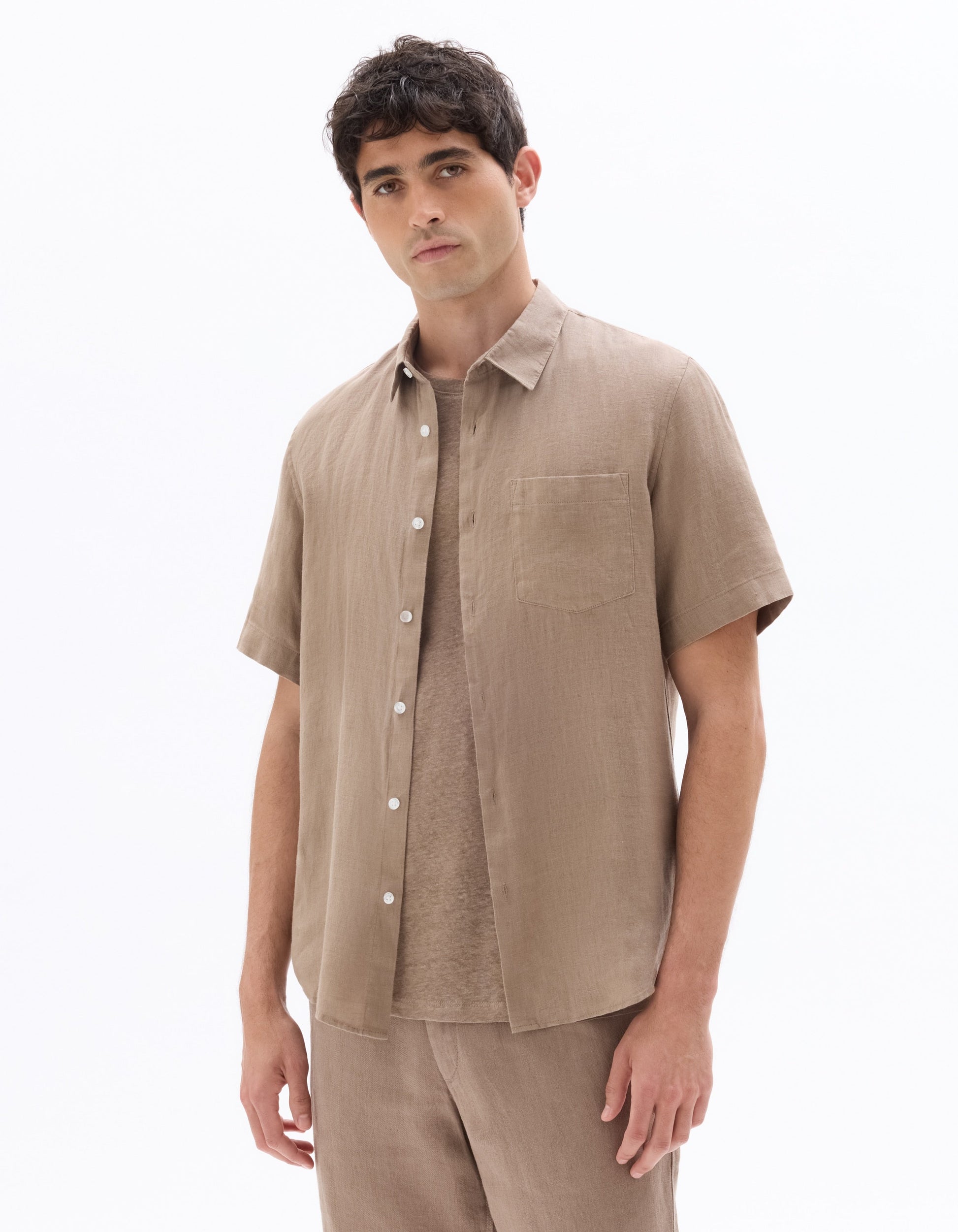 Regular fit 100% linen short-sleeve shirt Celio