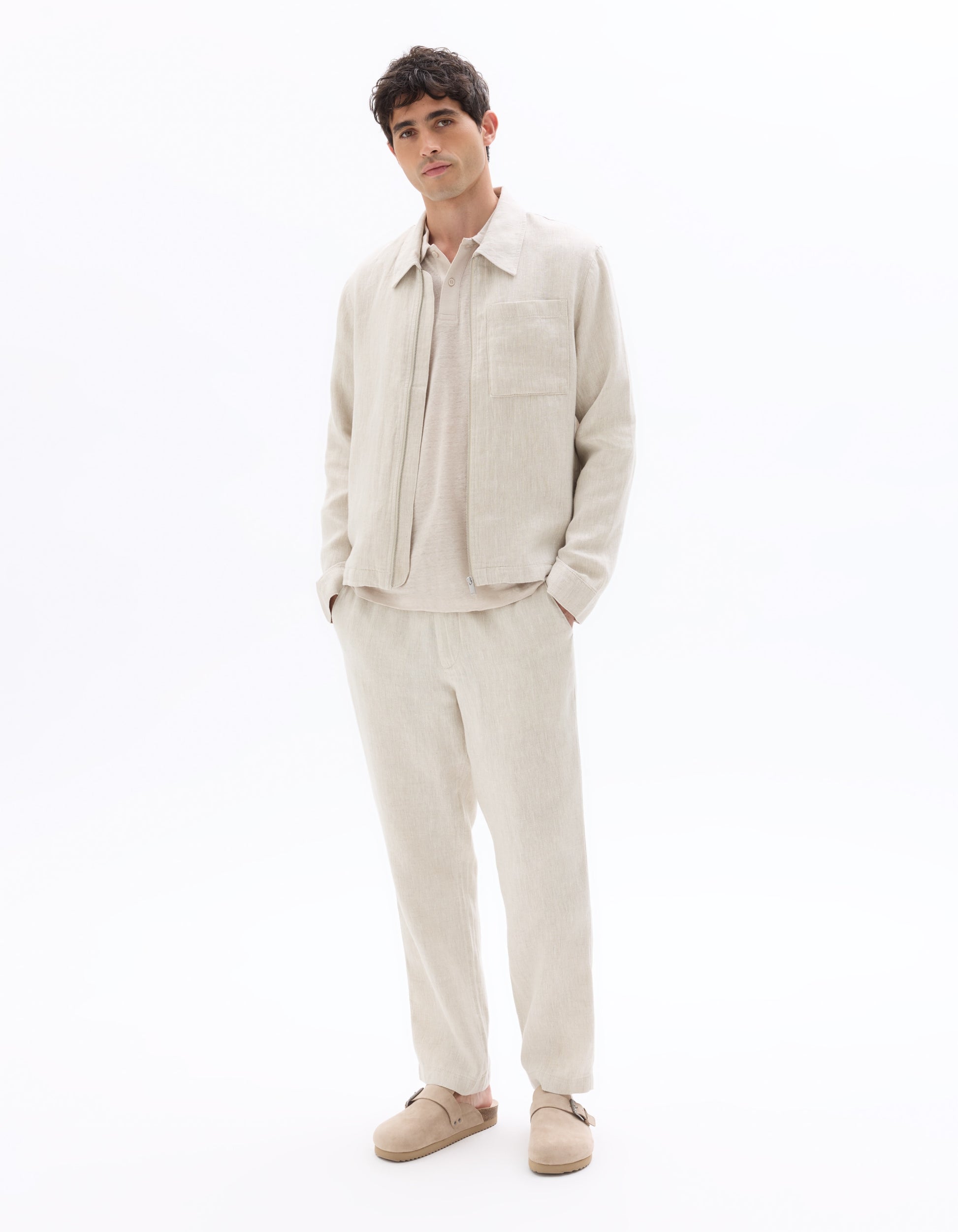 Celio Regular Fit 100% Linen Polo - Beige