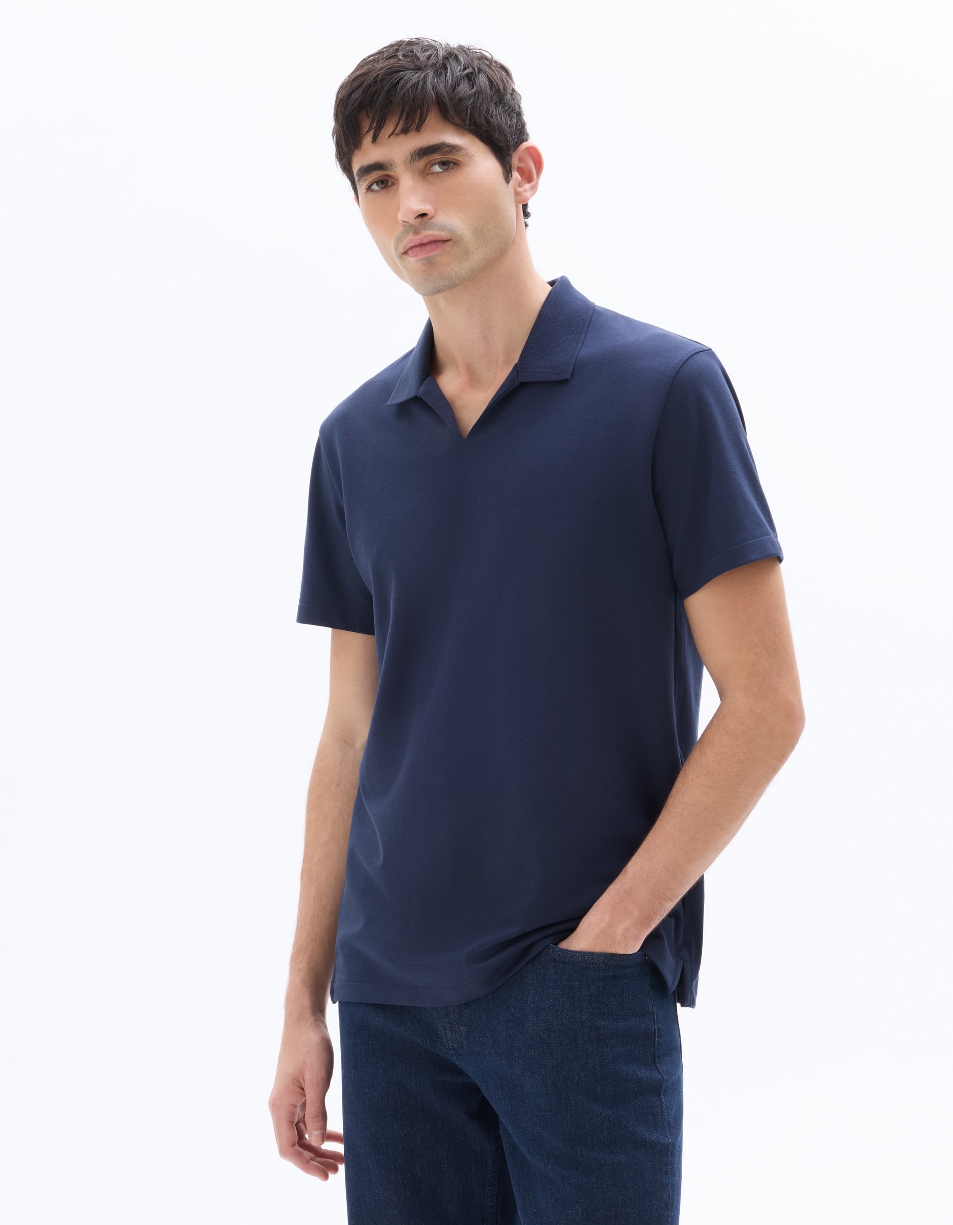 Celio Regular Fit Cuban Collar Cotton Blend Polo - Navy