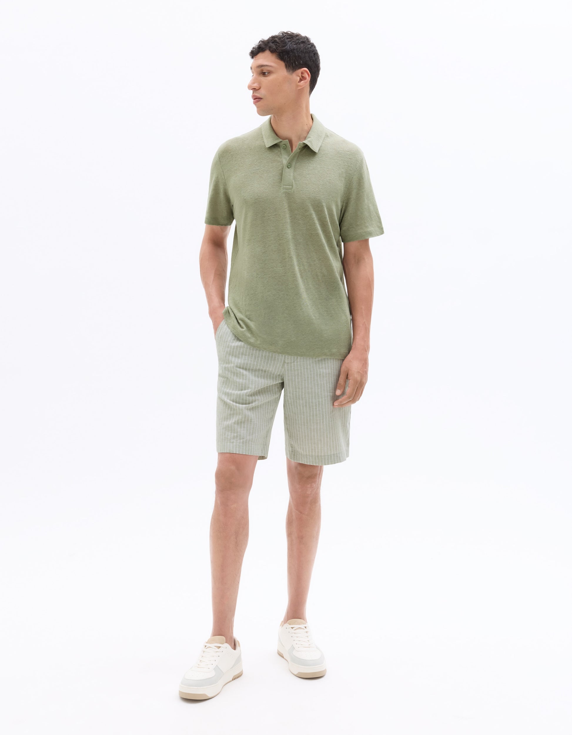 Celio Regular Fit 100% Linen Polo Shirt - Green