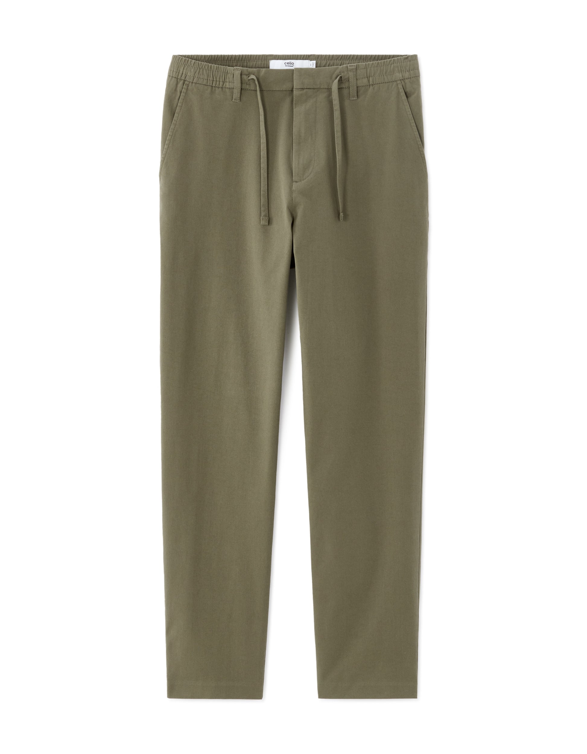 Celio 24H Slim Fit 7/8 Length Solid Khaki Green Pants - Khaki