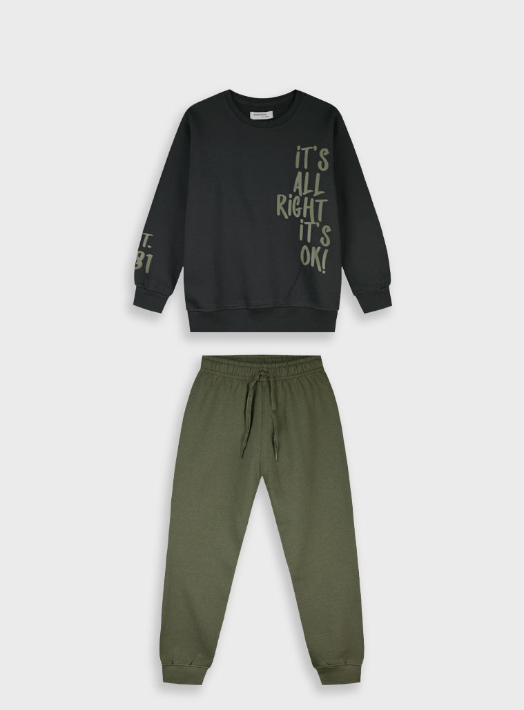 Cotton Blend Boy Tracksuit - Khaki