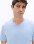 Medium Blue Regular Fit V-Neck 100% Cotton T-Shirt Celio
