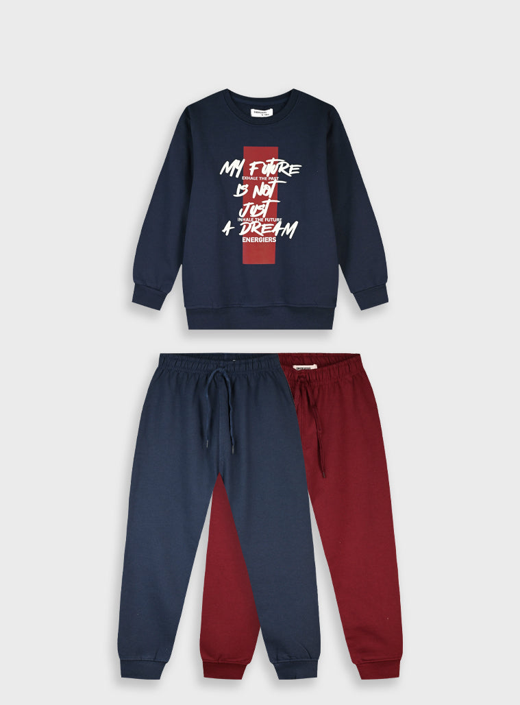 Cotton Blend Boy Tracksuit - Navy