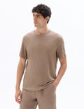 Celio Regular Fit Crew Neck T-shirt - 100% Linen - Beige