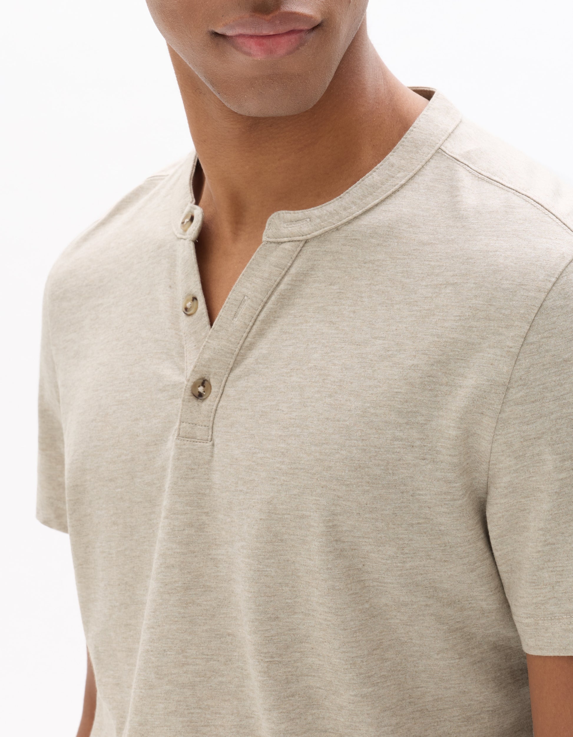 Celio Regular Fit Henley T-Shirt, Cotton Blend - Beige