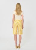 shorts in yellow striped linen and cotton