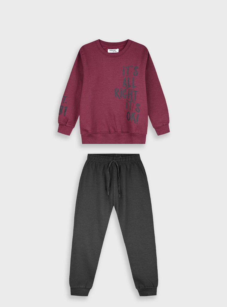 Cotton Blend Boy Tracksuit - Anthracite
