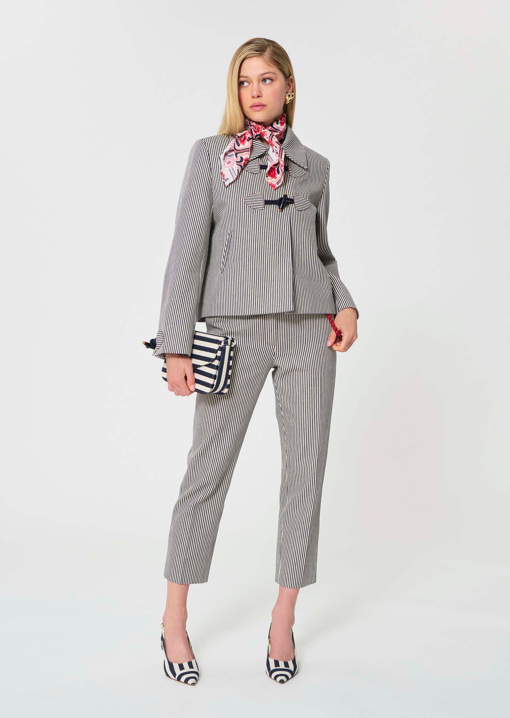 coat in ecru with cotton stripes