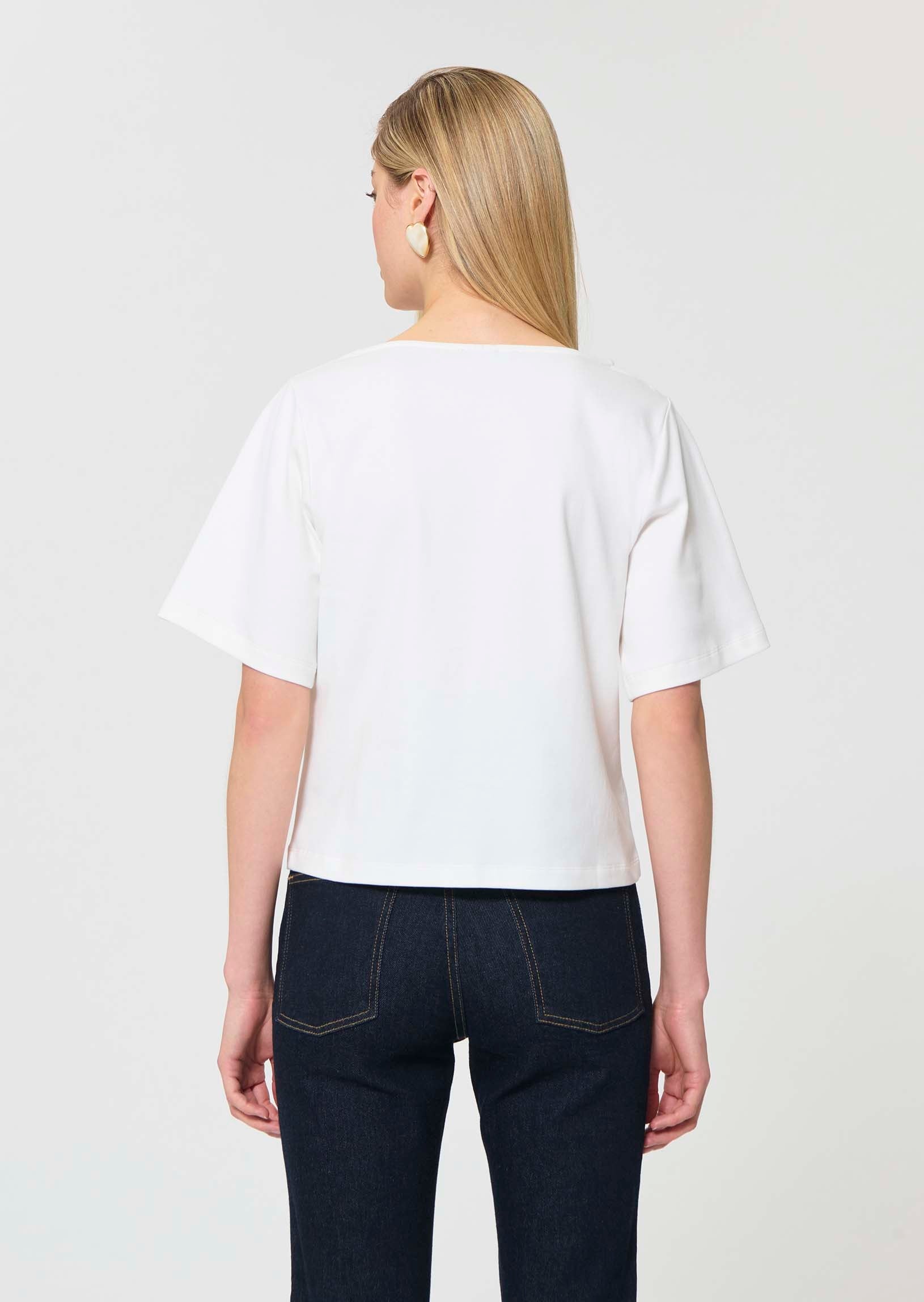 T-shirt in white embroidered cotton clover