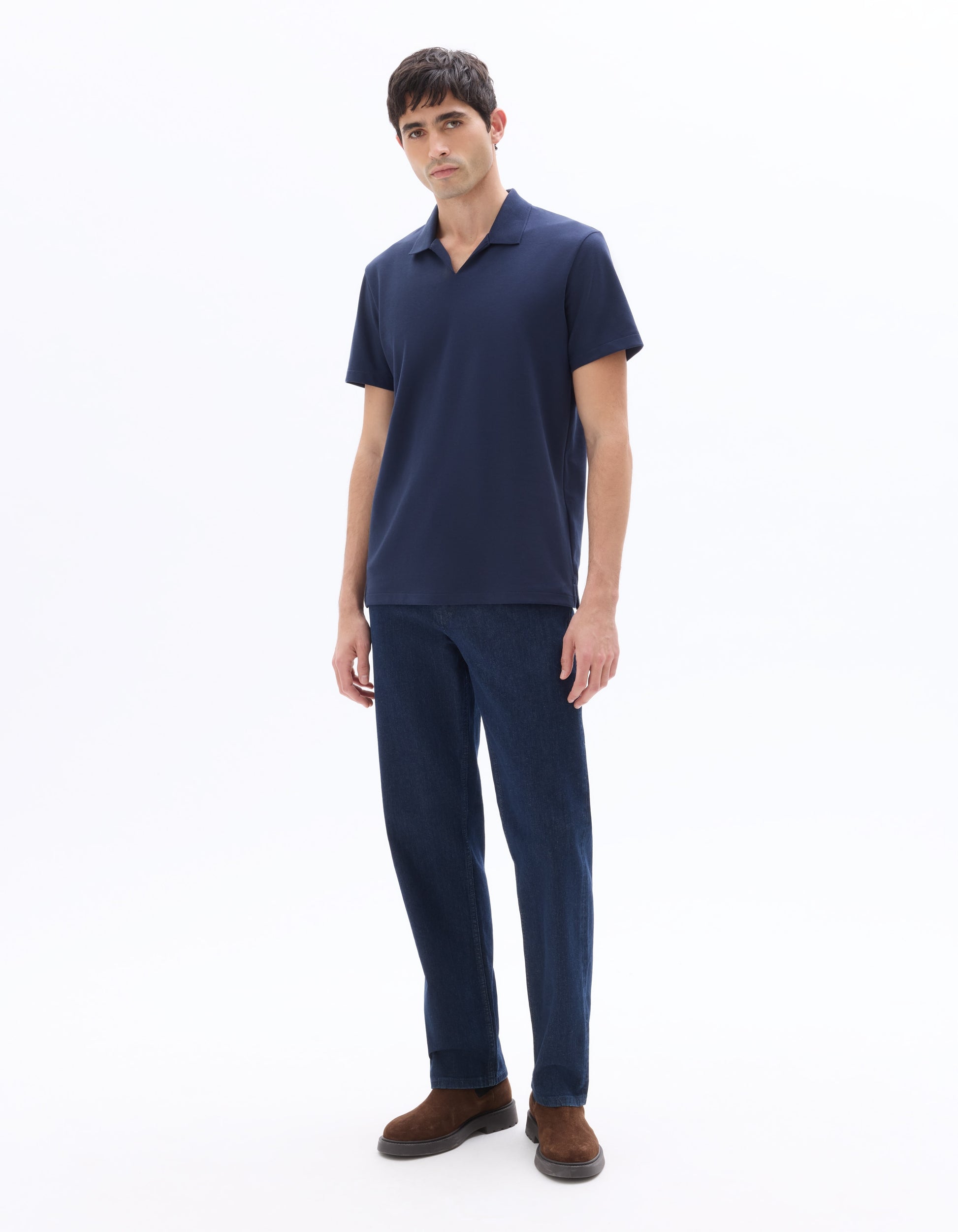 Celio Regular Fit Cuban Collar Cotton Blend Polo - Navy