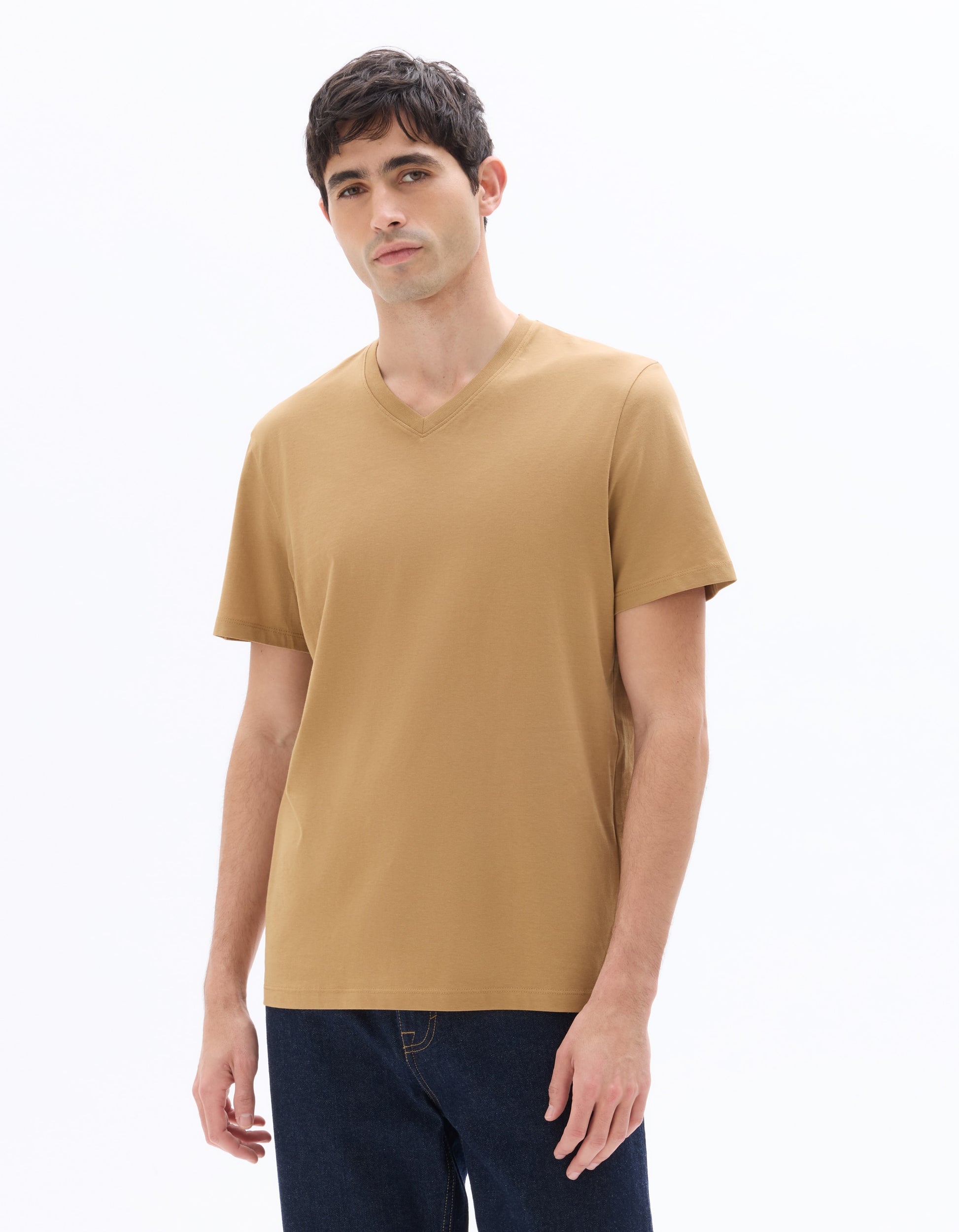 Celio V-Neck Regular Fit 100% Cotton T-shirt - Beige