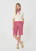 shorts in yellow striped linen and cotton