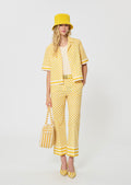 shirt in yellow checkered pattern linen