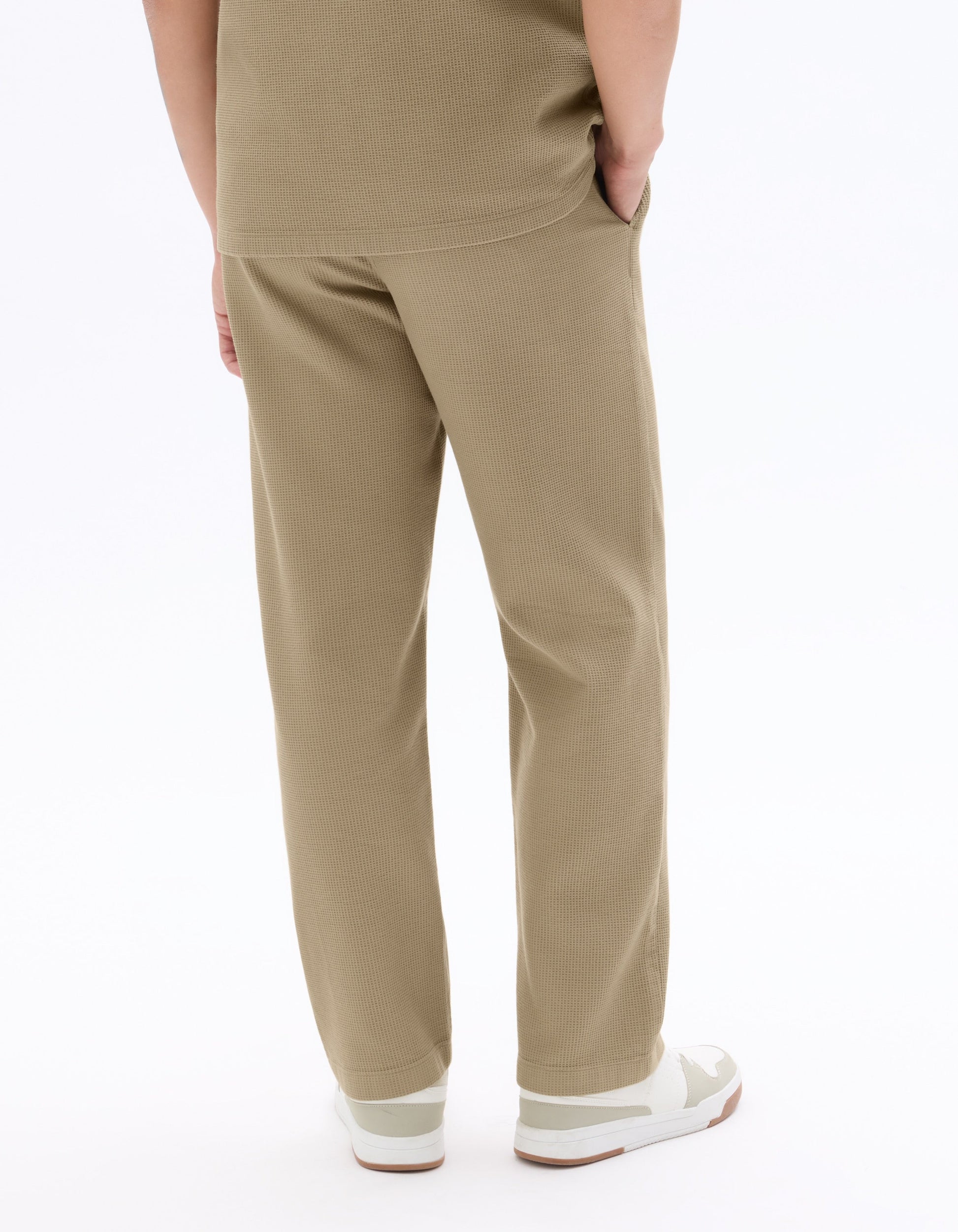 100% Cotton Straight-leg Pants with Honeycomb Texture Celio
