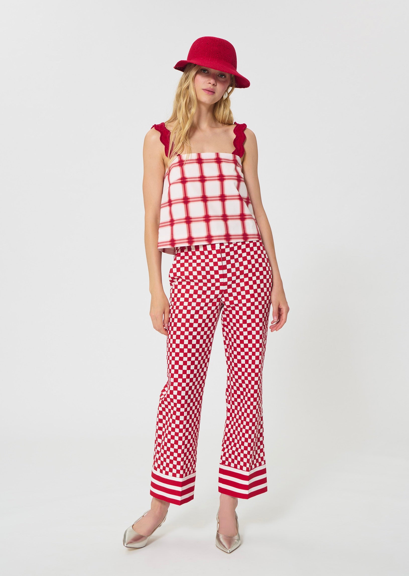 top in red checkered cotton