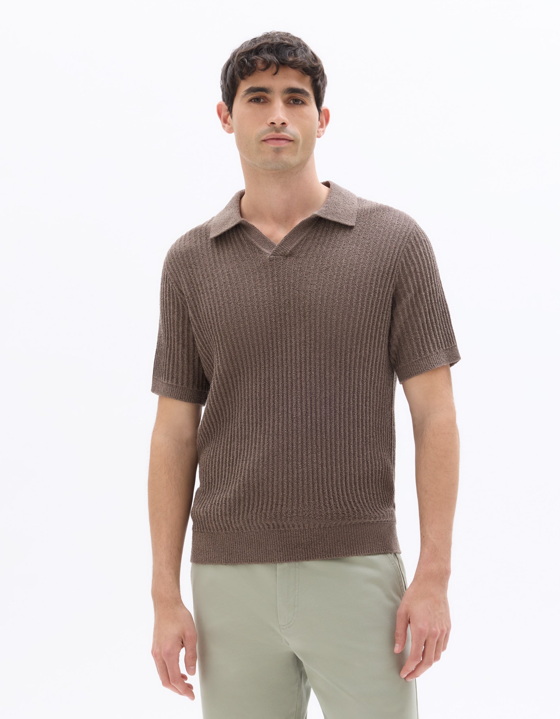 Celio Regular Fit Striped and Textured Polo Shirt - Grey