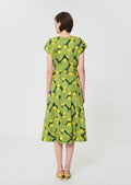 dress in dark green floral print