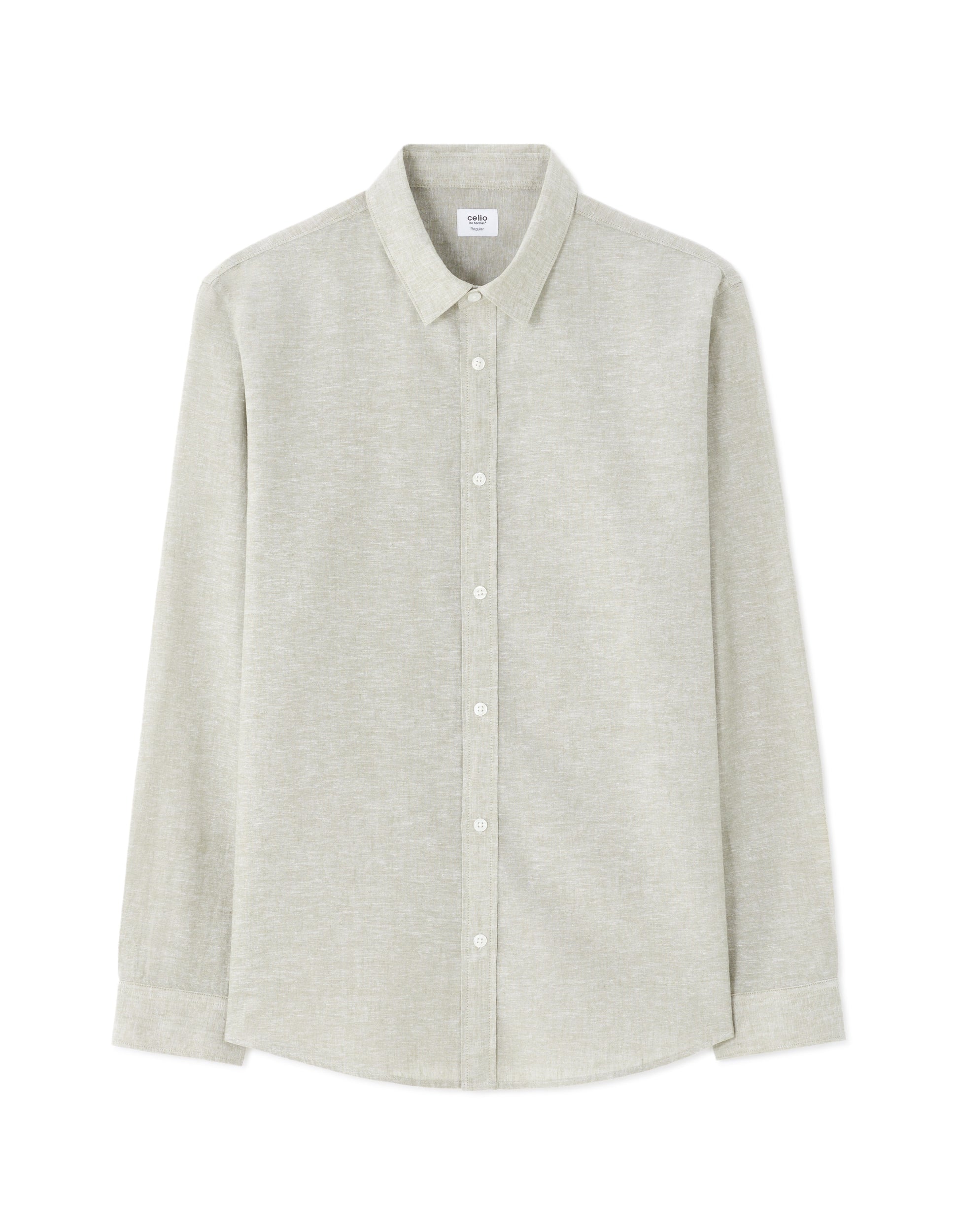 Celio Regular Fit French Collar Linen and Cotton Shirt - Green