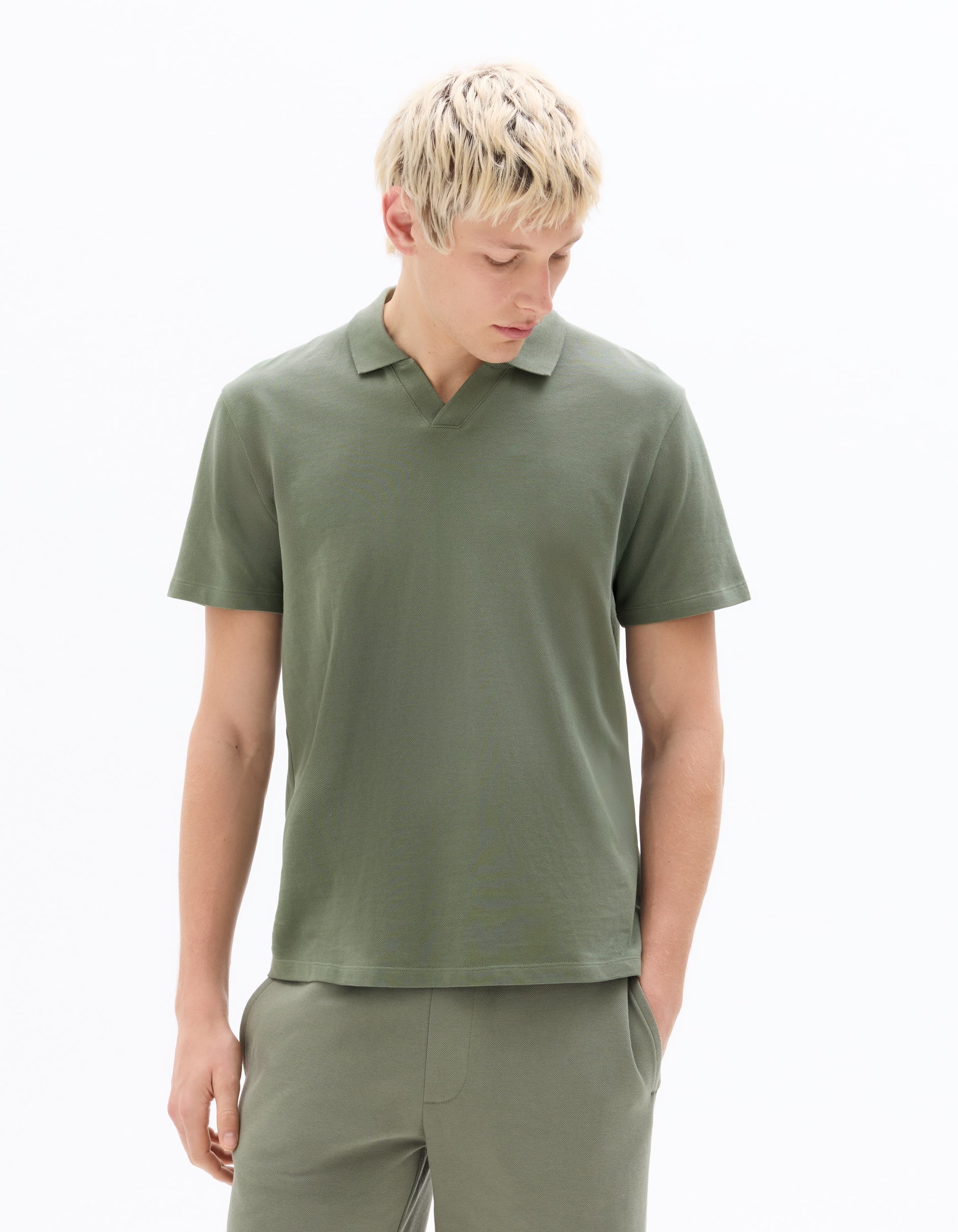Celio Piqué Regular Fit Shark Collar Polo - Green
