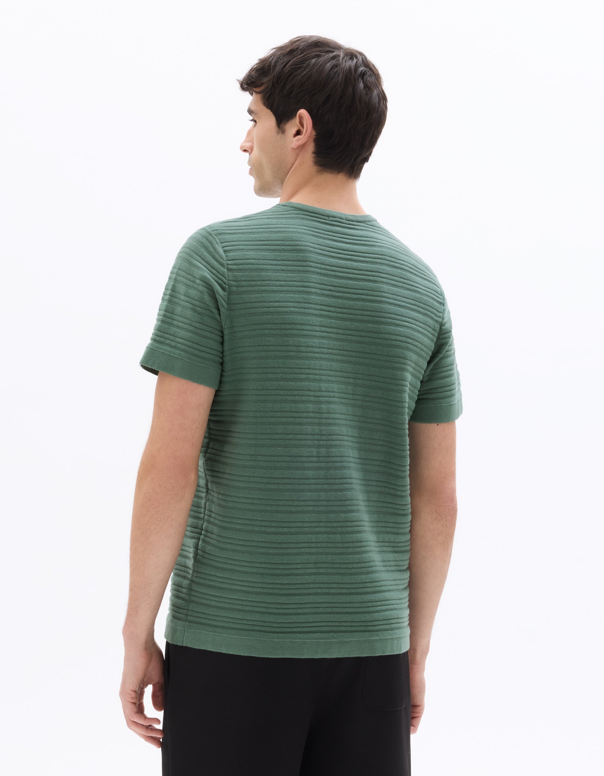 Celio 100% Cotton Regular Fit Textured Knit T-Shirt - Green