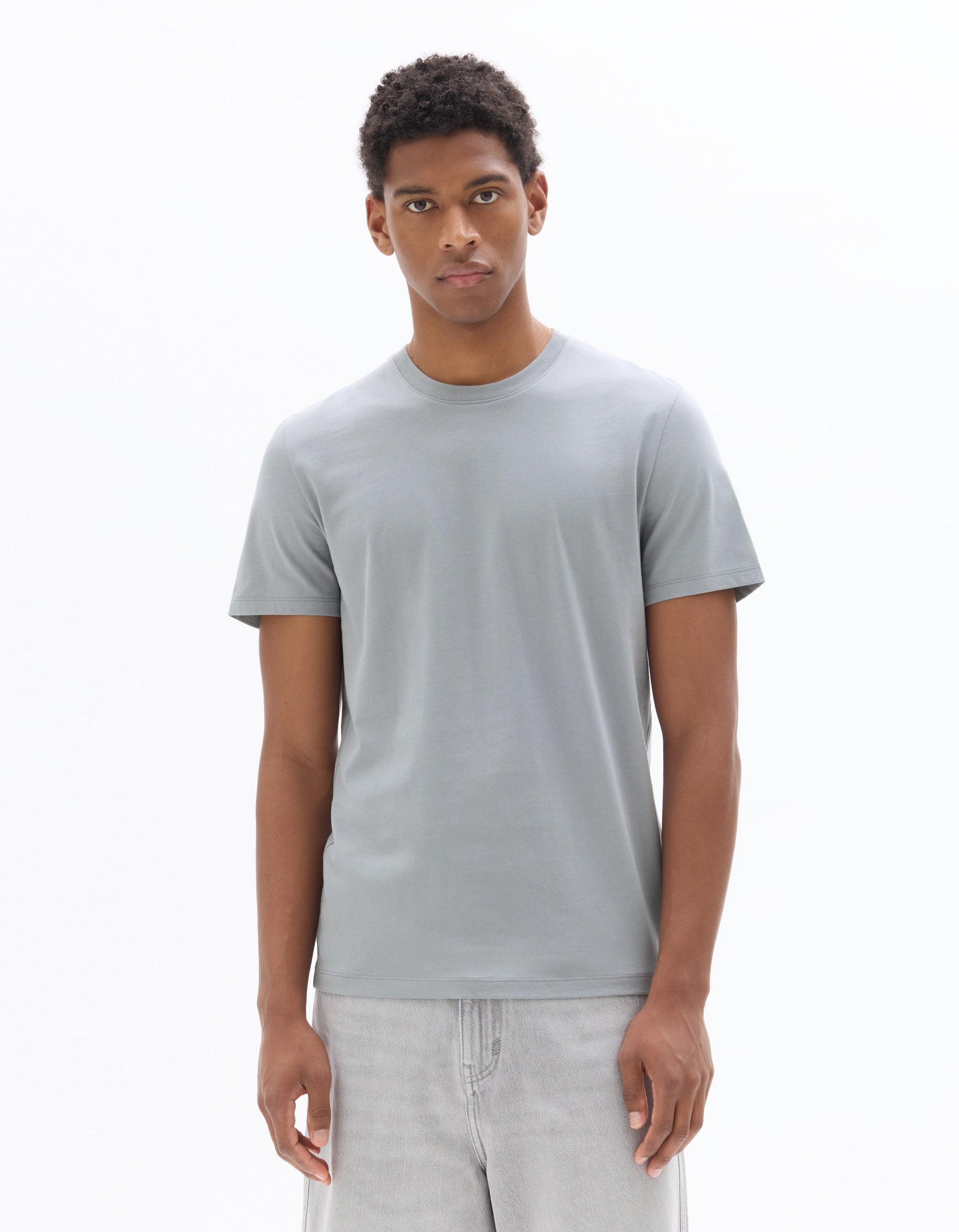 Regular Fit Crew Neck 100% Cotton T-shirt - Grey-Blue Celio