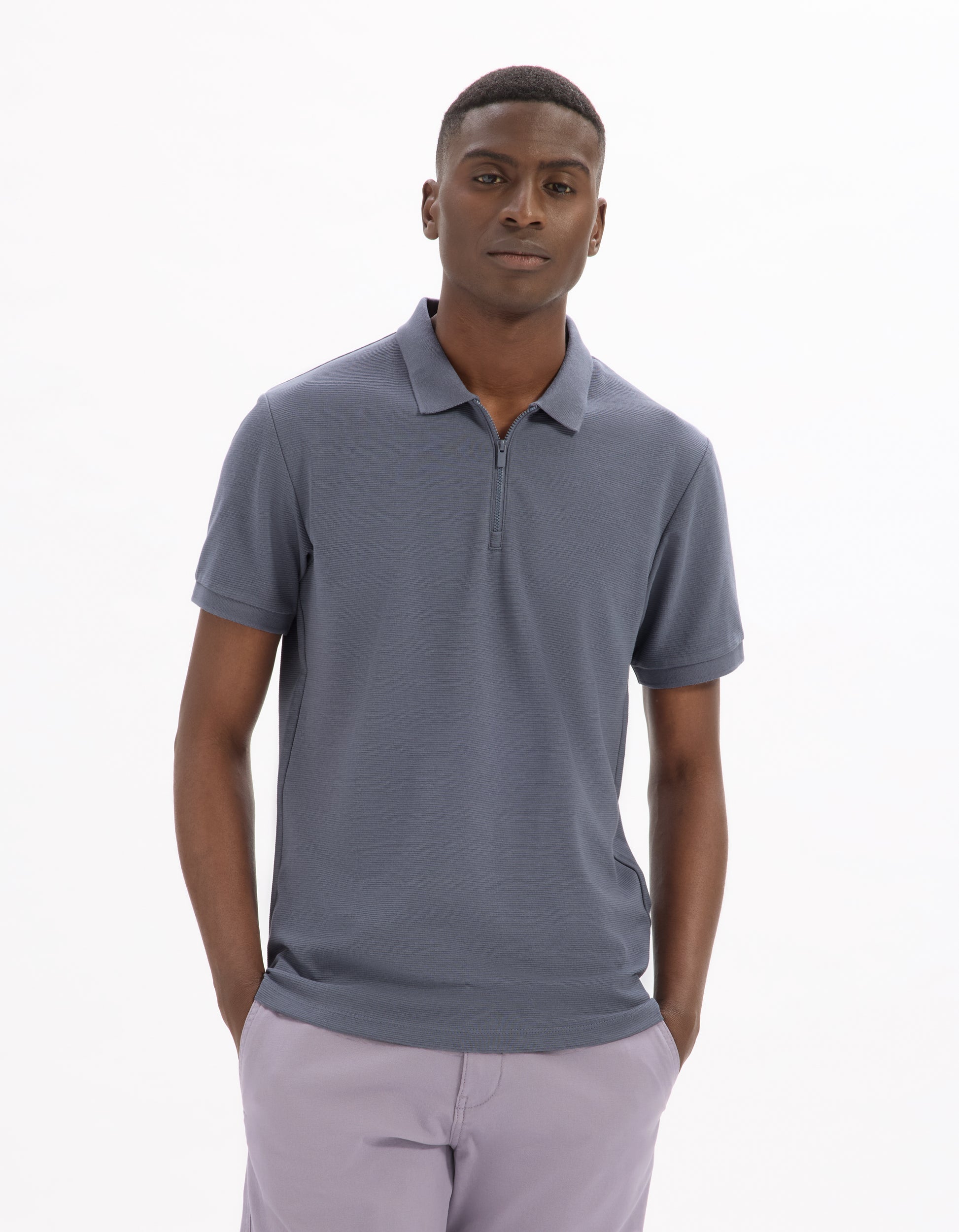 Grey Blue Short Sleeves Polo - Celio Lebanon
