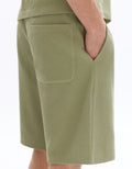 Green Regular Fit Ribbed Knit Bermuda Shorts<br>100% Cotton Celio